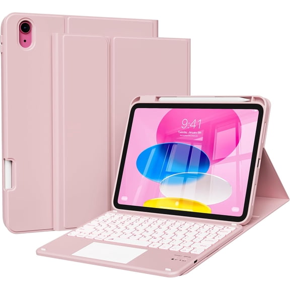 Compatible for iPad A16 Case with Keyboard 11th /10th Generation 2025/2022, Multi-Touch Trackpad, 7 Color Backlit, Detachable Bluetooth Keyboard for iPad 11th/10th Gen 11 inch/ 10.9 inch, Pink