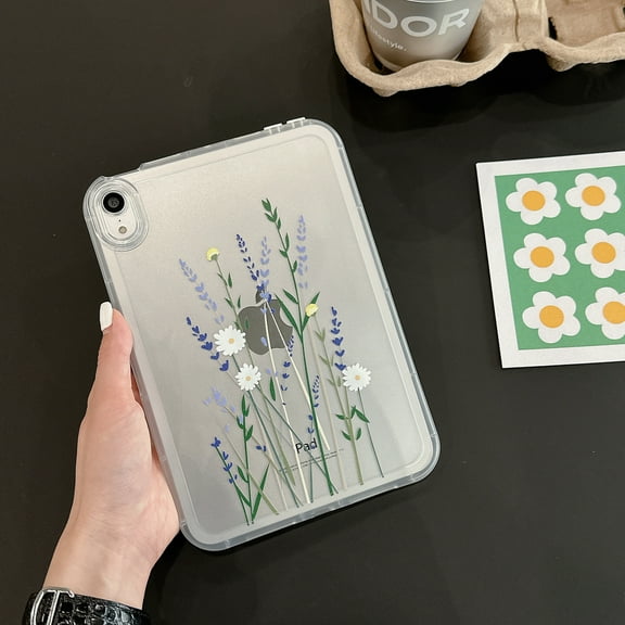 Compatible with iPad Air 4th Generation 10.9" 2020 Back Case, Marble Pattern Back / Pattern Clear Back TPU Lightweight Ultra Slim Drop Protective Anti-Scratch Case Cover, White Flower