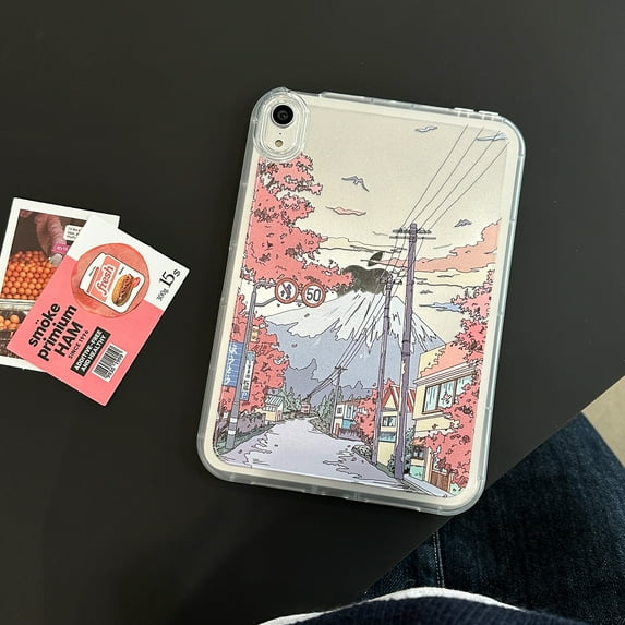 Compatible with iPad mini 4th/5th Back Case, Marble Pattern Back / Pattern Clear Back TPU Lightweight Ultra Slim Drop Protective Anti-Scratch Case Cover for iPad mini 4/5, Mount Fuji Pattern