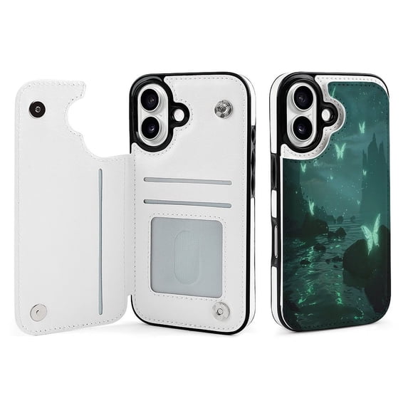 Compatible with iPhone 11 12 13 mini 14 15 16 Pro Max Plus Wallet Case with Card Holder, PU Leather Kickstand Card Slots Case ( Butterfly Ocean, iPhone 16 Pro Max)