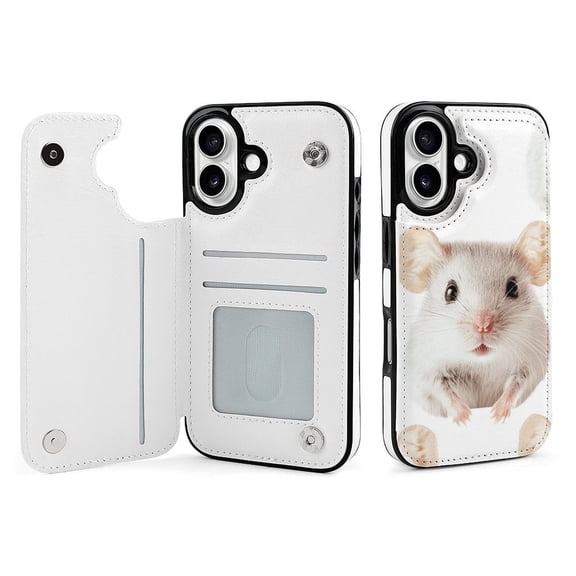 Compatible with iPhone 11 12 13 mini 14 15 16 Pro Max Plus Wallet Case with Card Holder, PU Leather Kickstand Card Slots Case ( Cute Mouse, iPhone 15 Pro Max)