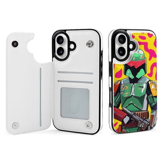 Compatible with iPhone 11 12 13 mini 14 15 16 Pro Max Plus Wallet Case with Card Holder, PU Leather Kickstand Card Slots Case ( Cyber Robot, iPhone 16 Pro Max)