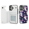 thumbnail image 1 of Compatible with iPhone 11 12 13 mini 14 15 16 Pro Max Plus Wallet Case with Card Holder, PU Leather Kickstand Card Slots Case ( Dark Unicorn Pattern, iPhone 16 Pro), 1 of 7