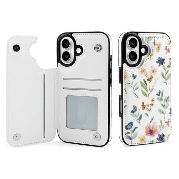 Compatible with iPhone 11 12 13 mini 14 15 16 Pro Max Plus Wallet Case with Card Holder, PU Leather Kickstand Card Slots Case ( Flower Plants, iPhone 12 mini)