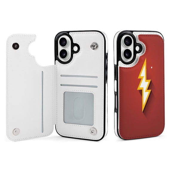 Compatible with iPhone 11 12 13 mini 14 15 16 Pro Max Plus Wallet Case with Card Holder, PU Leather Kickstand Card Slots Case ( Lightning Flash, iPhone 16)
