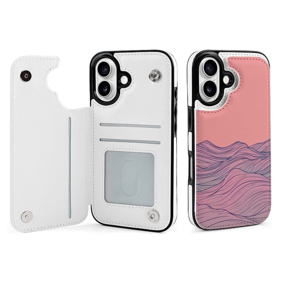 Compatible with iPhone 11 12 13 mini 14 15 16 Pro Max Plus Wallet Case with Card Holder, PU Leather Kickstand Card Slots Case ( Ocean Wave Red, iPhone 13 mini)