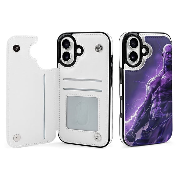 Compatible with iPhone 11 12 13 mini 14 15 16 Pro Max Plus Wallet Case with Card Holder, PU Leather Kickstand Card Slots Case ( Purple Hero, iPhone 14 Plus)