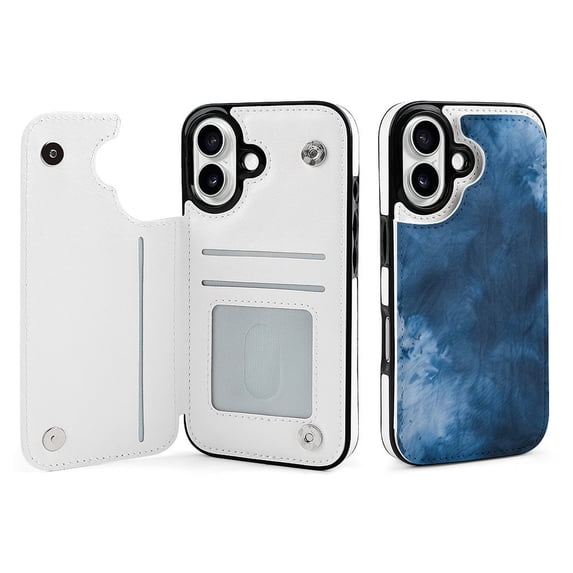 Compatible with iPhone 11 12 13 mini 14 15 16 Pro Max Plus Wallet Case with Card Holder, PU Leather Kickstand Card Slots Case ( Tie-Dye Blue, iPhone 13 Pro Max)
