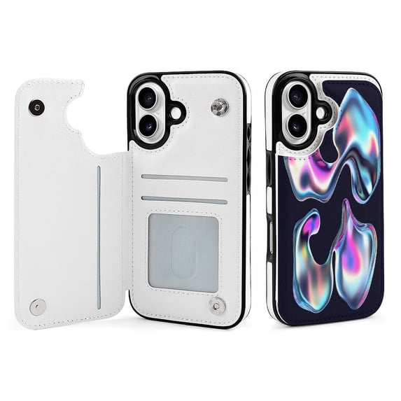 Compatible with iPhone 11 12 13 mini 14 15 16 Pro Max Plus Wallet Case with Card Holder, PU Leather Kickstand Card Slots Case ( 3D Chrome Shape, iPhone 13 Pro)