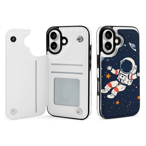 Compatible with iPhone 11 12 13 mini 14 15 16 Pro Max Plus Wallet Case with Card Holder, PU Leather Kickstand Card Slots Case ( Astronaut Planet, iPhone 11 Pro Max)