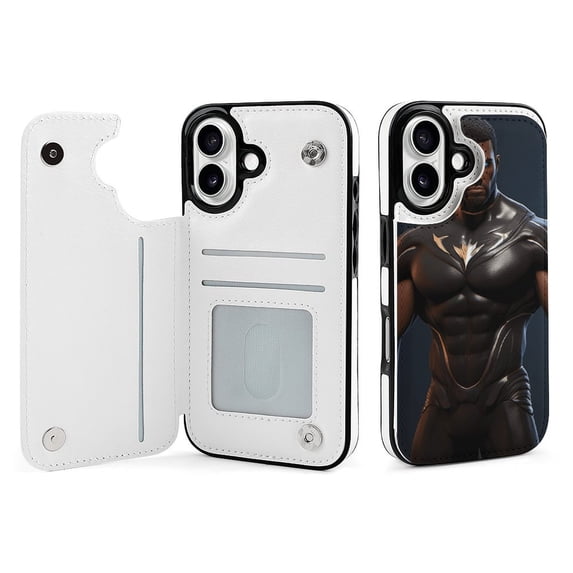 Compatible with iPhone 11 12 13 mini 14 15 16 Pro Max Plus Wallet Case with Card Holder, PU Leather Kickstand Card Slots Case ( Black Hero, iPhone 12)