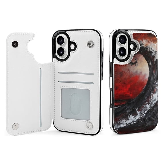 Compatible with iPhone 11 12 13 mini 14 15 16 Pro Max Plus Wallet Case with Card Holder, PU Leather Kickstand Card Slots Case ( Black Red Plate, iPhone 12 mini)