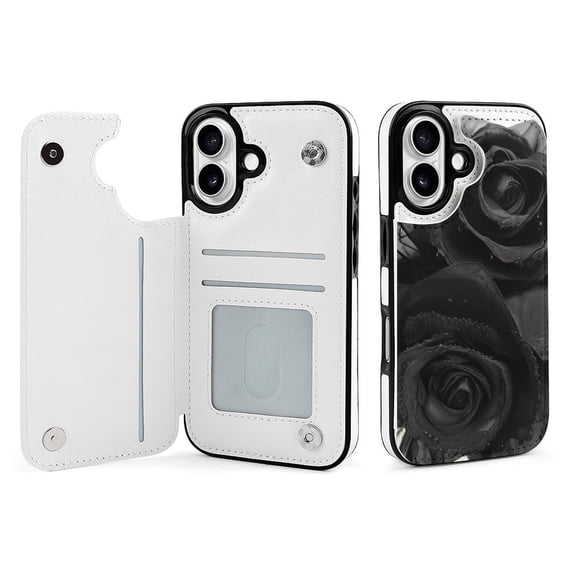 Compatible with iPhone 11 12 13 mini 14 15 16 Pro Max Plus Wallet Case with Card Holder, PU Leather Kickstand Card Slots Case ( Black Vintage, iPhone 12)