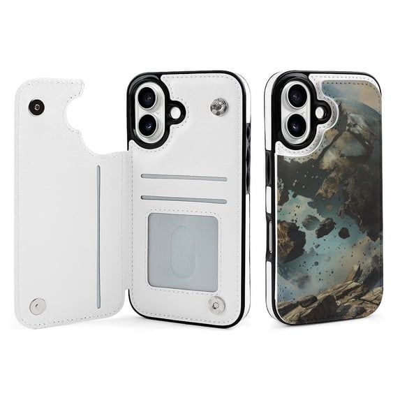 Compatible with iPhone 11 12 13 mini 14 15 16 Pro Max Plus Wallet Case with Card Holder, PU Leather Kickstand Card Slots Case ( Broken Planet, iPhone 12 mini)