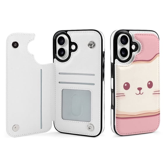 Compatible with iPhone 11 12 13 mini 14 15 16 Pro Max Plus Wallet Case with Card Holder, PU Leather Kickstand Card Slots Case ( Cat Bread Meme, iPhone 15 Pro)
