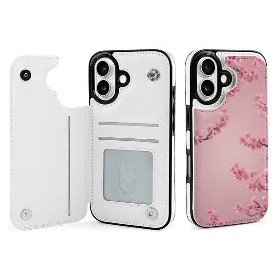 Compatible with iPhone 11 12 13 mini 14 15 16 Pro Max Plus Wallet Case with Card Holder, PU Leather Kickstand Card Slots Case ( Cherry Blossom, iPhone 12 Pro Max)