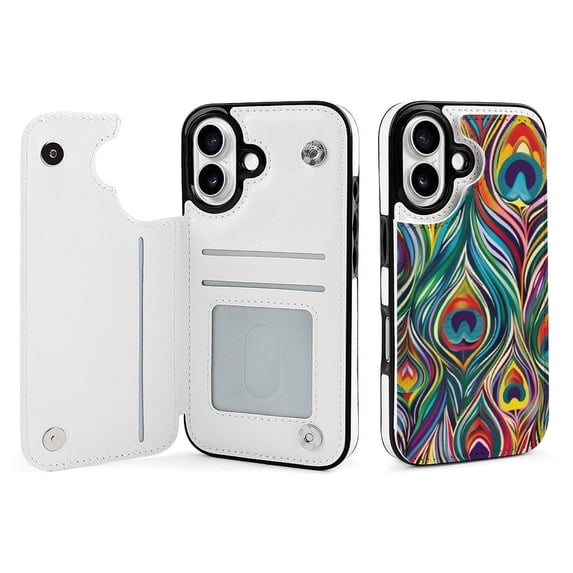 Compatible with iPhone 11 12 13 mini 14 15 16 Pro Max Plus Wallet Case with Card Holder, PU Leather Kickstand Card Slots Case ( Colorful Peacock, iPhone 14 Plus)
