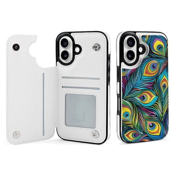Compatible with iPhone 11 12 13 mini 14 15 16 Pro Max Plus Wallet Case with Card Holder, PU Leather Kickstand Card Slots Case ( Colorful Peacock, iPhone 16 Pro)