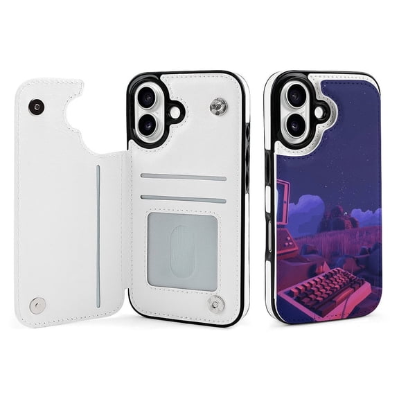 Compatible with iPhone 11 12 13 mini 14 15 16 Pro Max Plus Wallet Case with Card Holder, PU Leather Kickstand Card Slots Case ( Console, iPhone 16 Pro Max)
