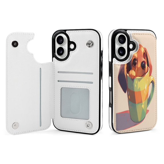 Compatible with iPhone 11 12 13 mini 14 15 16 Pro Max Plus Wallet Case with Card Holder, PU Leather Kickstand Card Slots Case ( Cute Dog In Teacup, iPhone 11 Pro Max)