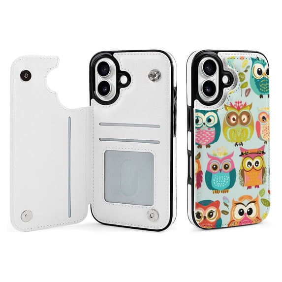 Compatible with iPhone 11 12 13 mini 14 15 16 Pro Max Plus Wallet Case with Card Holder, PU Leather Kickstand Card Slots Case ( Cute Owl Pattern, iPhone 13 Pro Max)