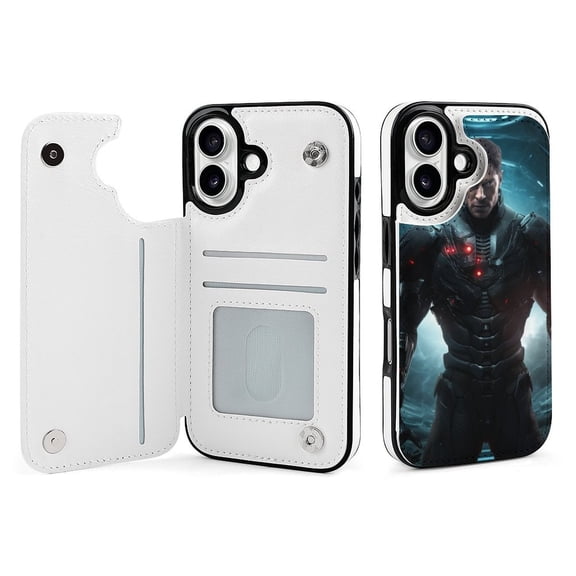 Compatible with iPhone 11 12 13 mini 14 15 16 Pro Max Plus Wallet Case with Card Holder, PU Leather Kickstand Card Slots Case ( Cyber Hero, iPhone 16 Pro)