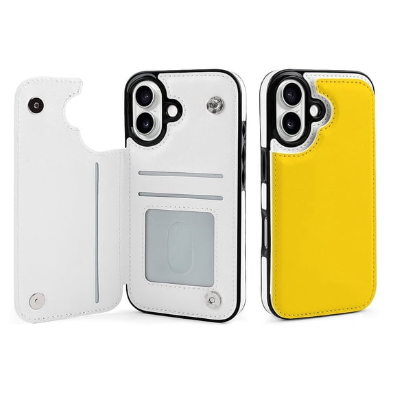 Compatible with iPhone 11 12 13 mini 14 15 16 Pro Max Plus Wallet Case with Card Holder, PU Leather Kickstand Card Slots Case ( Cyber Yellow, iPhone 14 Pro Max)