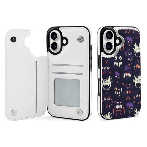 Compatible with iPhone 11 12 13 mini 14 15 16 Pro Max Plus Wallet Case with Card Holder, PU Leather Kickstand Card Slots Case ( Dark Monster Pattern, iPhone 14 Pro Max)