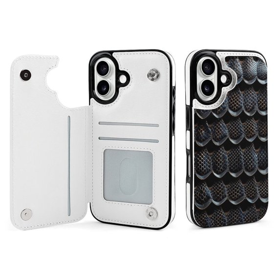 Compatible with iPhone 11 12 13 mini 14 15 16 Pro Max Plus Wallet Case with Card Holder, PU Leather Kickstand Card Slots Case ( Dark Snakeskin Scale Pattern, iPhone 14 Pro Max)