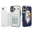 thumbnail image 1 of Compatible with iPhone 11 12 13 mini 14 15 16 Pro Max Plus Wallet Case with Card Holder, PU Leather Kickstand Card Slots Case ( Eagle, America Flag Background, iPhone 13 mini), 1 of 7