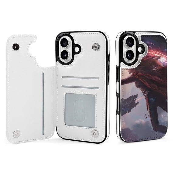 Compatible with iPhone 11 12 13 mini 14 15 16 Pro Max Plus Wallet Case with Card Holder, PU Leather Kickstand Card Slots Case ( Female Hero, iPhone 16 Pro Max)