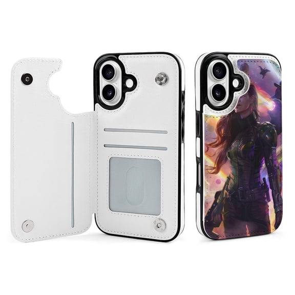 Compatible with iPhone 11 12 13 mini 14 15 16 Pro Max Plus Wallet Case with Card Holder, PU Leather Kickstand Card Slots Case ( Female Hero, iPhone 16 Pro Max)