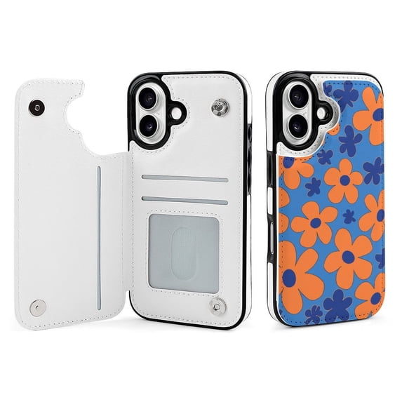 Compatible with iPhone 11 12 13 mini 14 15 16 Pro Max Plus Wallet Case with Card Holder, PU Leather Kickstand Card Slots Case ( Flower, iPhone 12 mini)