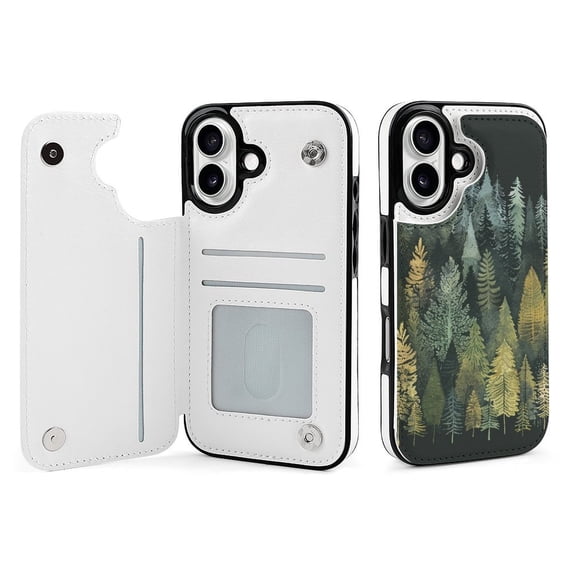 Compatible with iPhone 11 12 13 mini 14 15 16 Pro Max Plus Wallet Case with Card Holder, PU Leather Kickstand Card Slots Case ( Forest, iPhone 15 Pro Max)