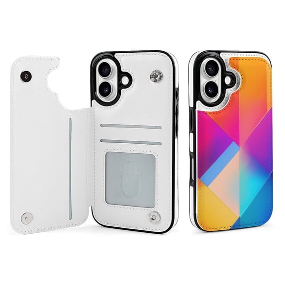 Compatible with iPhone 11 12 13 mini 14 15 16 Pro Max Plus Wallet Case with Card Holder, PU Leather Kickstand Card Slots Case ( Gradient Geometric Abstract, iPhone 15 Plus)