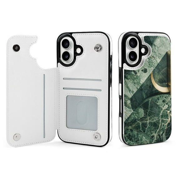Compatible with iPhone 11 12 13 mini 14 15 16 Pro Max Plus Wallet Case with Card Holder, PU Leather Kickstand Card Slots Case ( Green Gold Marble Modern Luxury,, iPhone 11)