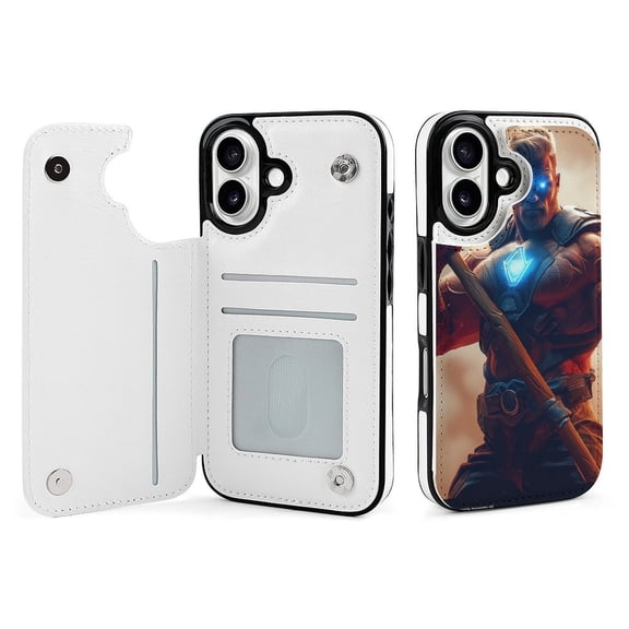 Compatible with iPhone 11 12 13 mini 14 15 16 Pro Max Plus Wallet Case with Card Holder, PU Leather Kickstand Card Slots Case ( Hero, iPhone 16 Pro Max)