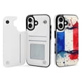 thumbnail image 1 of Compatible with iPhone 11 12 13 mini 14 15 16 Pro Max Plus Wallet Case with Card Holder, PU Leather Kickstand Card Slots Case ( Ink Splash Style French Flag, iPhone 12 Pro Max), 1 of 7