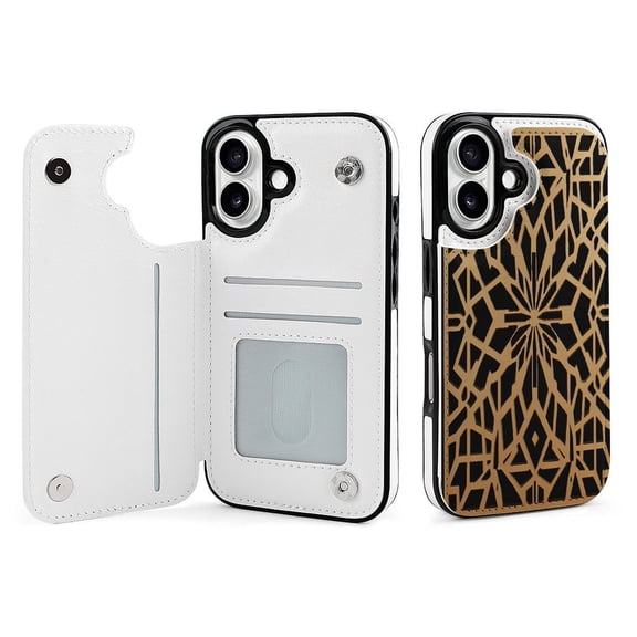 Compatible with iPhone 11 12 13 mini 14 15 16 Pro Max Plus Wallet Case with Card Holder, PU Leather Kickstand Card Slots Case ( Islamic Geometric Patterns, iPhone 15)