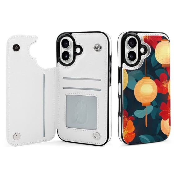 Compatible with iPhone 11 12 13 mini 14 15 16 Pro Max Plus Wallet Case with Card Holder, PU Leather Kickstand Card Slots Case ( Lantern, iPhone 13 Pro Max)