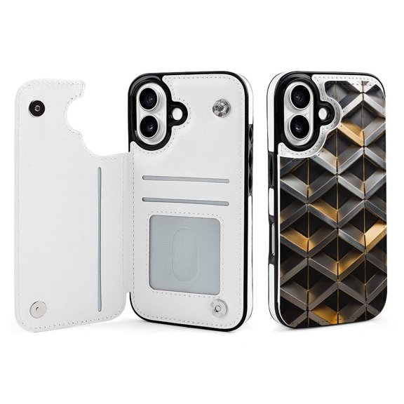 Compatible with iPhone 11 12 13 mini 14 15 16 Pro Max Plus Wallet Case with Card Holder, PU Leather Kickstand Card Slots Case ( Metal Mesh Sleek, iPhone 14)