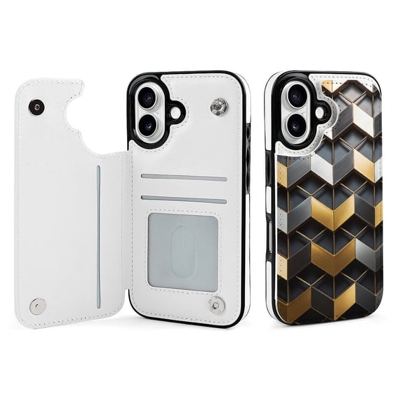 Compatible with iPhone 11 12 13 mini 14 15 16 Pro Max Plus Wallet Case with Card Holder, PU Leather Kickstand Card Slots Case ( Metal Plide, iPhone 16)