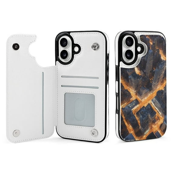 Compatible with iPhone 11 12 13 mini 14 15 16 Pro Max Plus Wallet Case with Card Holder, PU Leather Kickstand Card Slots Case ( New York Galaxy, iPhone 15 Pro Max)
