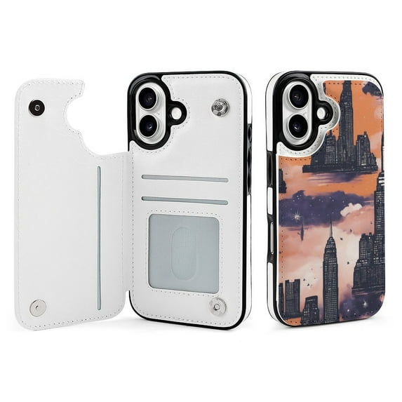 Compatible with iPhone 11 12 13 mini 14 15 16 Pro Max Plus Wallet Case with Card Holder, PU Leather Kickstand Card Slots Case ( New York Galaxy, iPhone 12 mini)