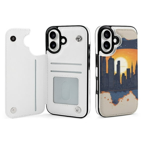 Compatible with iPhone 11 12 13 mini 14 15 16 Pro Max Plus Wallet Case with Card Holder, PU Leather Kickstand Card Slots Case ( New York, iPhone 12 Pro)