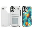 thumbnail image 1 of Compatible with iPhone 11 12 13 mini 14 15 16 Pro Max Plus Wallet Case with Card Holder, PU Leather Kickstand Card Slots Case ( Pineapple Flowers Summer, iPhone 16 Plus), 1 of 7