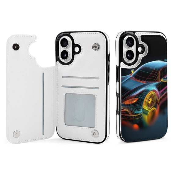 Compatible with iPhone 11 12 13 mini 14 15 16 Pro Max Plus Wallet Case with Card Holder, PU Leather Kickstand Card Slots Case ( Race Car Hologram, iPhone 12)