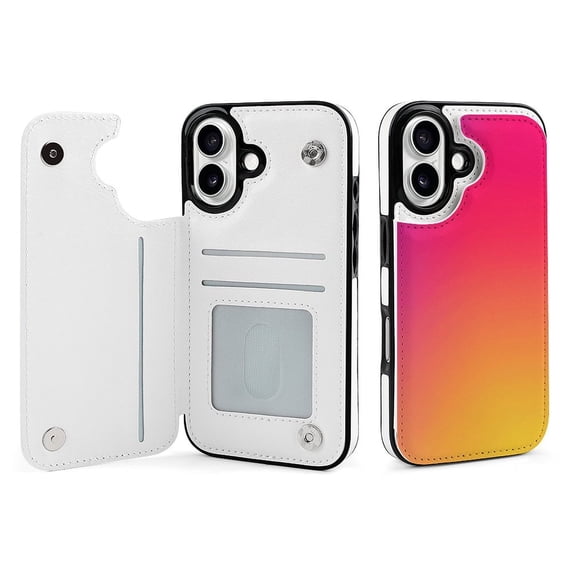 Compatible with iPhone 11 12 13 mini 14 15 16 Pro Max Plus Wallet Case with Card Holder, PU Leather Kickstand Card Slots Case ( Red Blue Gradient, iPhone 14)