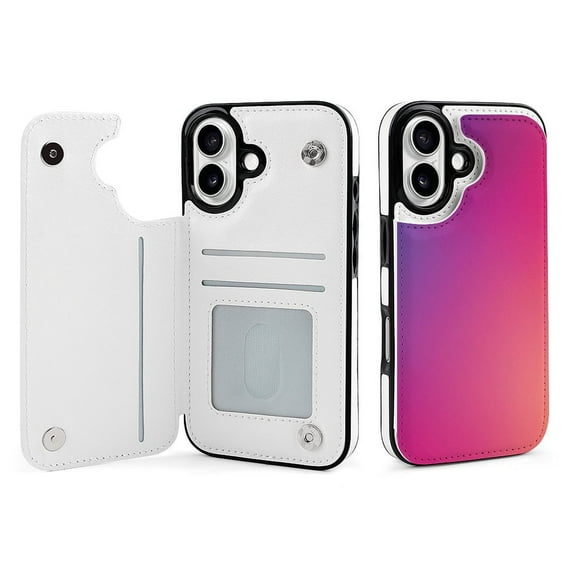 Compatible with iPhone 11 12 13 mini 14 15 16 Pro Max Plus Wallet Case with Card Holder, PU Leather Kickstand Card Slots Case ( Red Blue Gradient, iPhone 15)