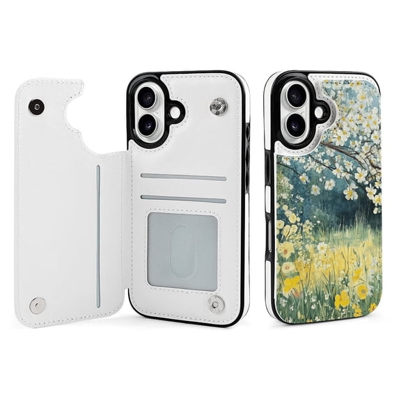 Compatible with iPhone 11 12 13 mini 14 15 16 Pro Max Plus Wallet Case with Card Holder, PU Leather Kickstand Card Slots Case ( Spring Floral, iPhone 11 Pro Max)